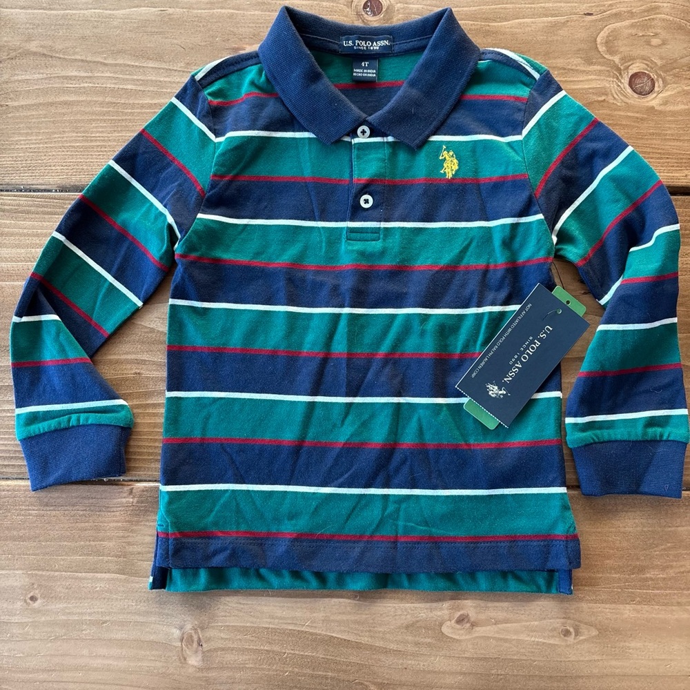 U.S. Polo Assn. Boys Polo Shirt - Green and Navy Stripes